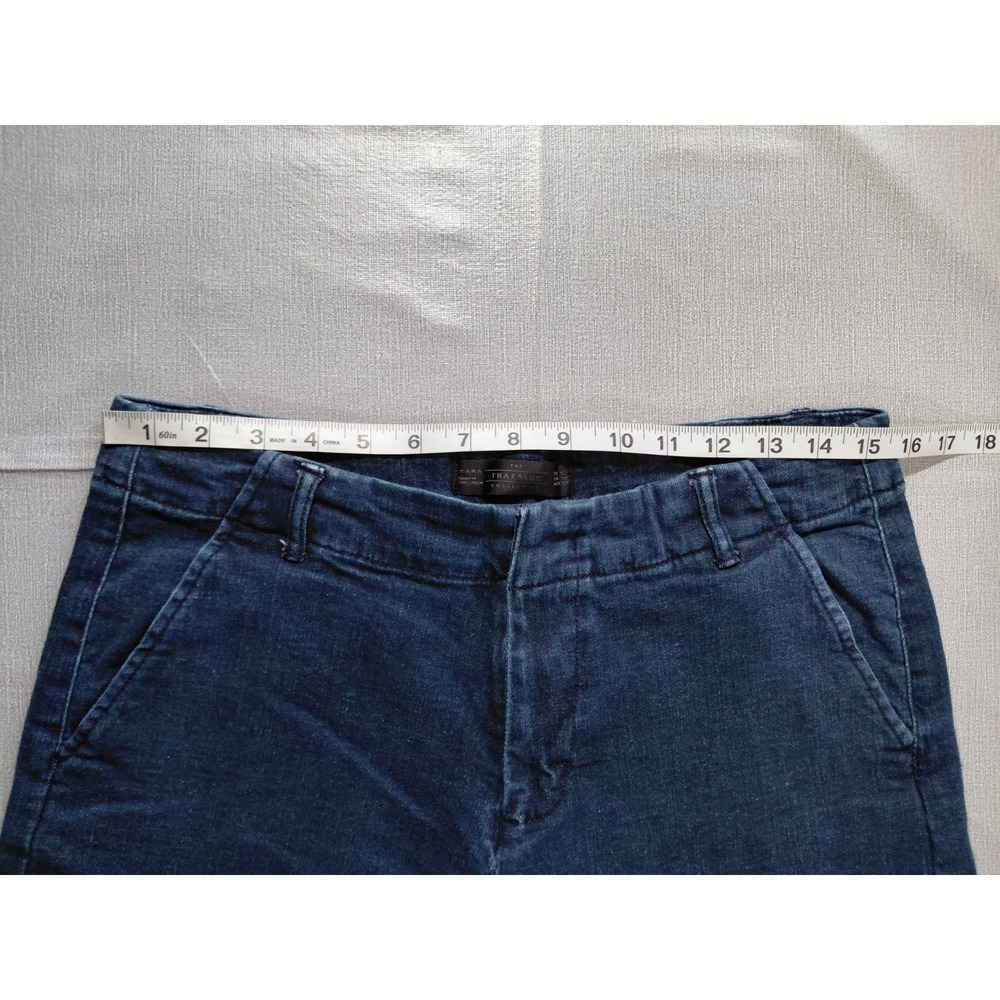 Zara Trafaluc Cropped Wide Leg Jeans Women's Sz 10 High Waisted Dark Wash Denim - Picture 6 of 11